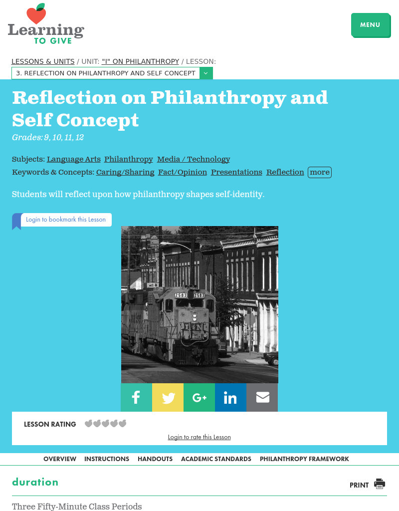Reflection on Philanthropy and Self Concept Lesson Plan