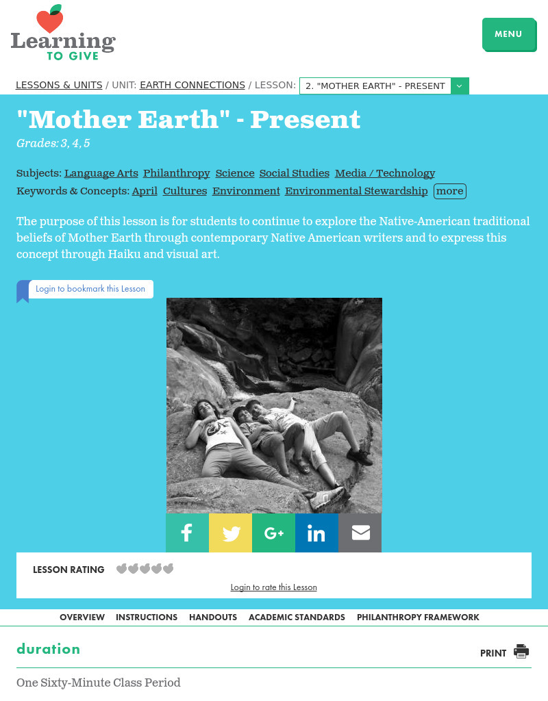 "Mother Earth" -- Present Lesson Plan
