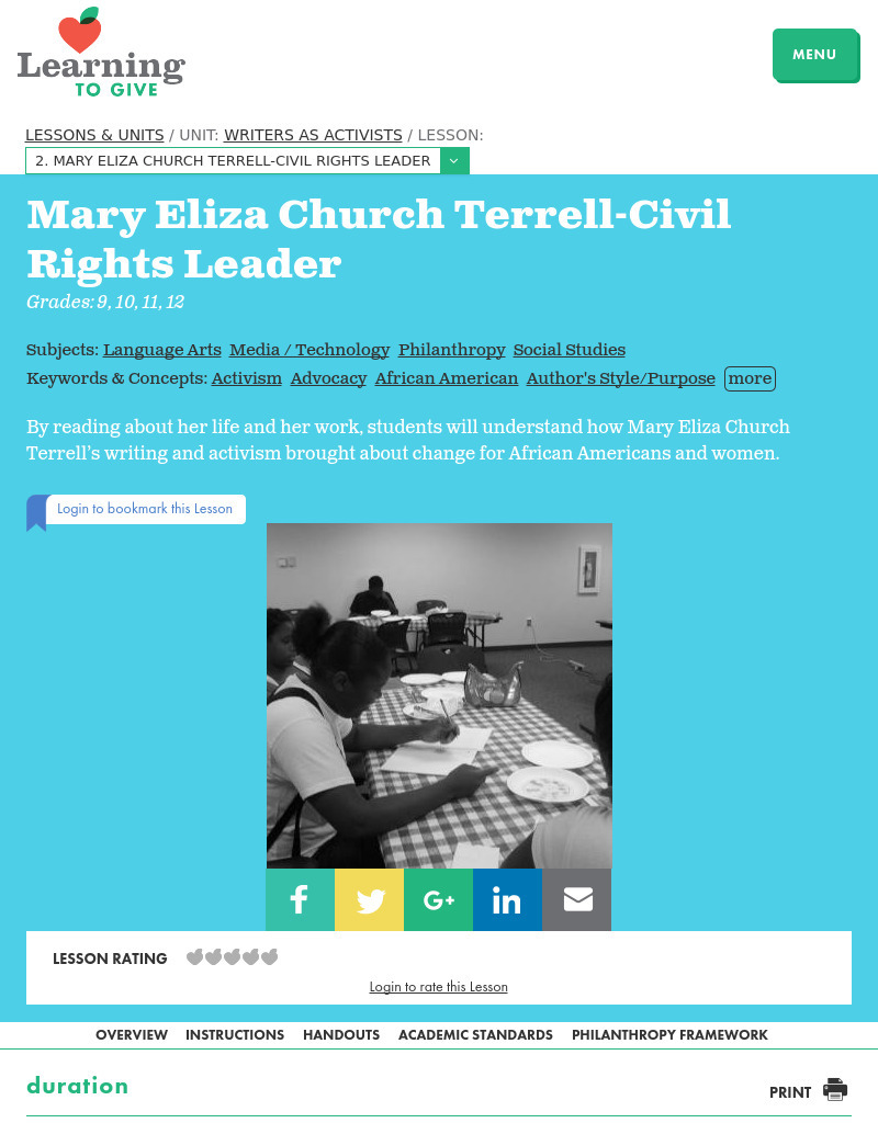 Mary Eliza Church Terrell -- Civil Rights Leader Lesson Plan
