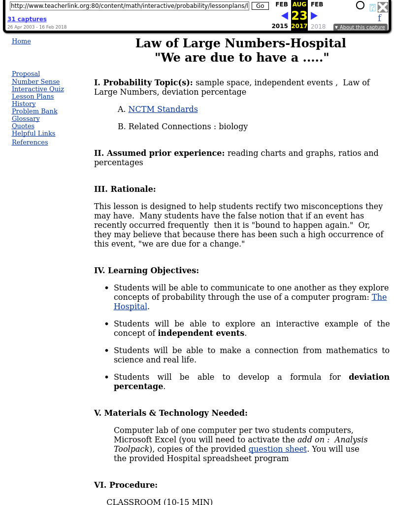Law of Large Numbers - Hospital Lesson Plan