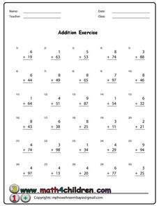 Addition Exercise Worksheet