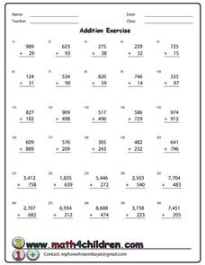 Addition Exercise Worksheet