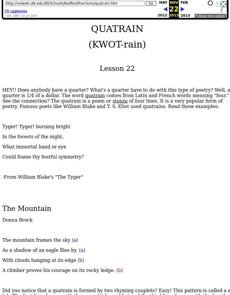 Quatrain Lesson Plan