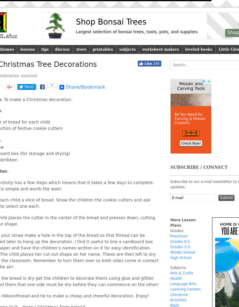 Early Christmas Tree Decorations Lesson Plan