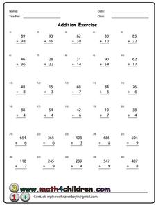 Addition Exercise Worksheet