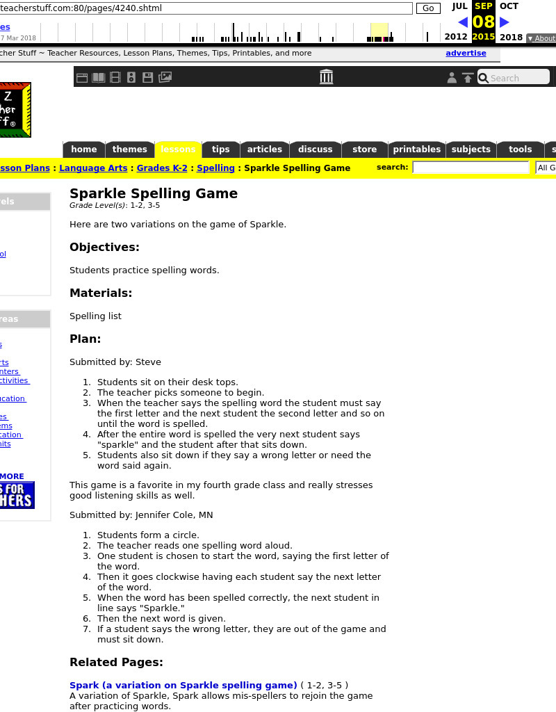 Sparkle Spelling Game Lesson Plan