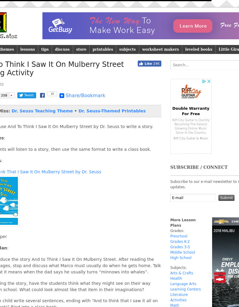 And To Think I Saw It On Mulberry Street Writing Activity Lesson Plan