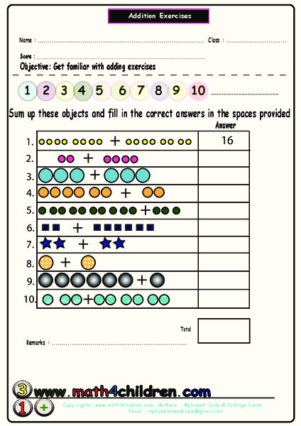 Addition Exercises Worksheet