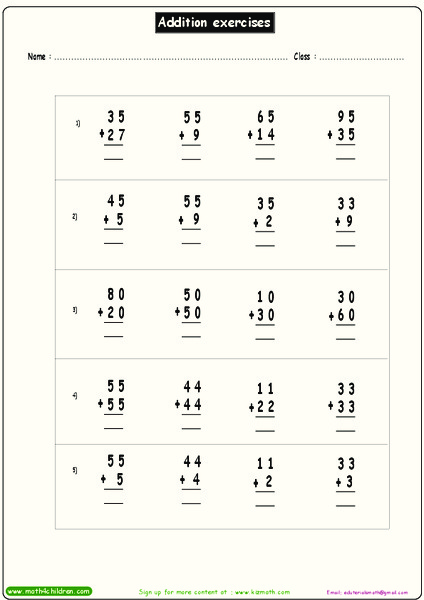 Addition Exercises Worksheet