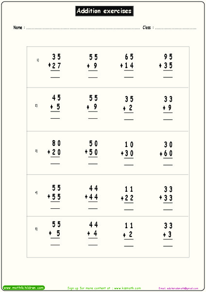 Addition Exercises Worksheet