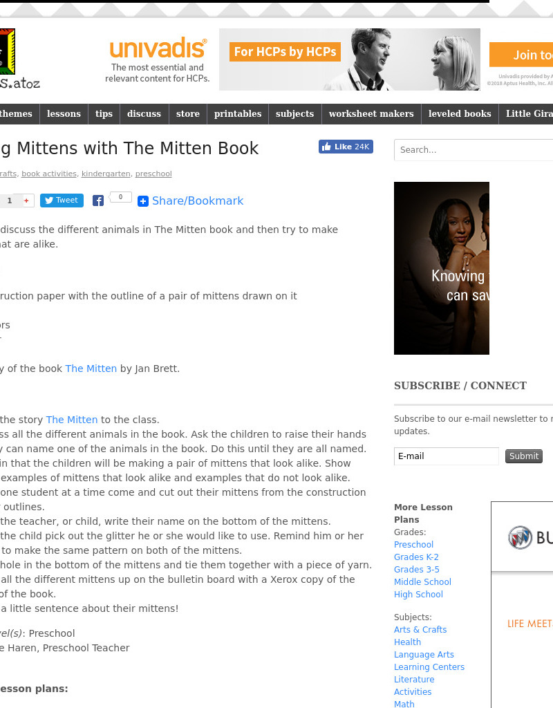 Making Mittens with The Mitten Book Lesson Plan