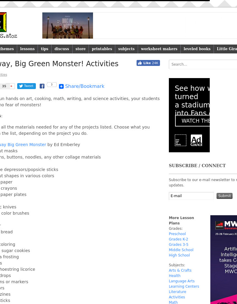 Go Away, Big Green Monster! Activities Lesson Plan