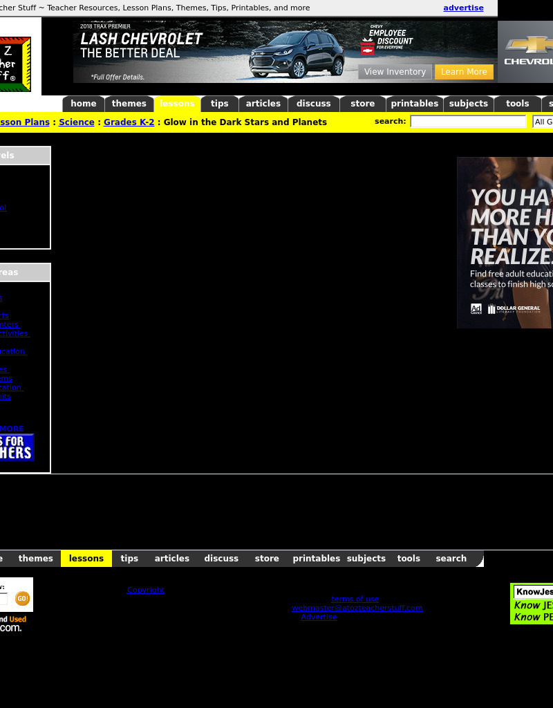 Glow in the Dark Stars and Planets Lesson Plan