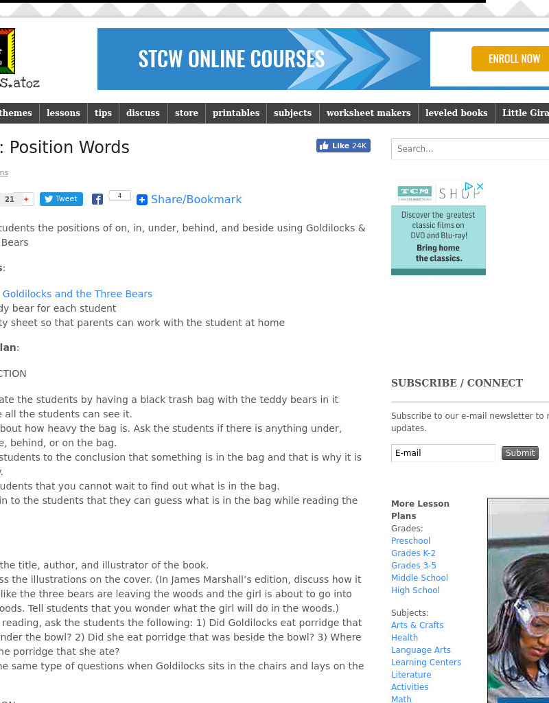 Bears: Position Words Lesson Plan