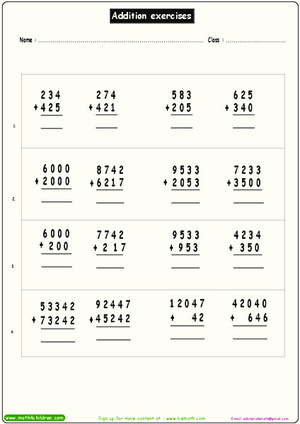 Addition Exercises Worksheet