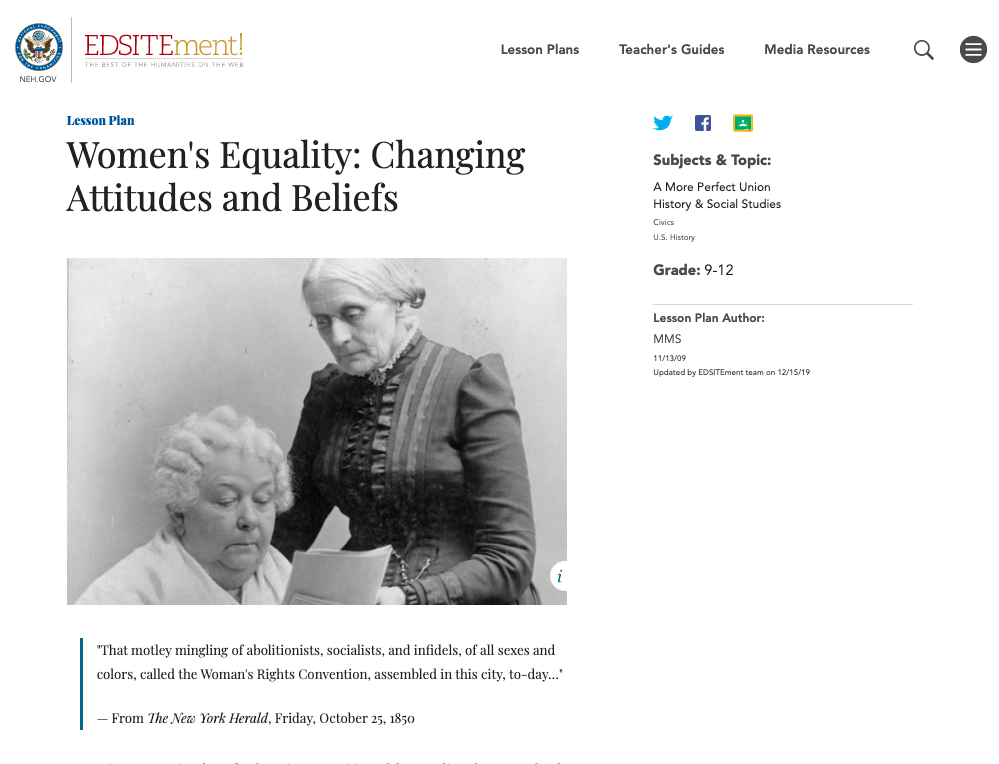 Women's Equality: Changing Attitudes And Beliefs Lesson Plan
