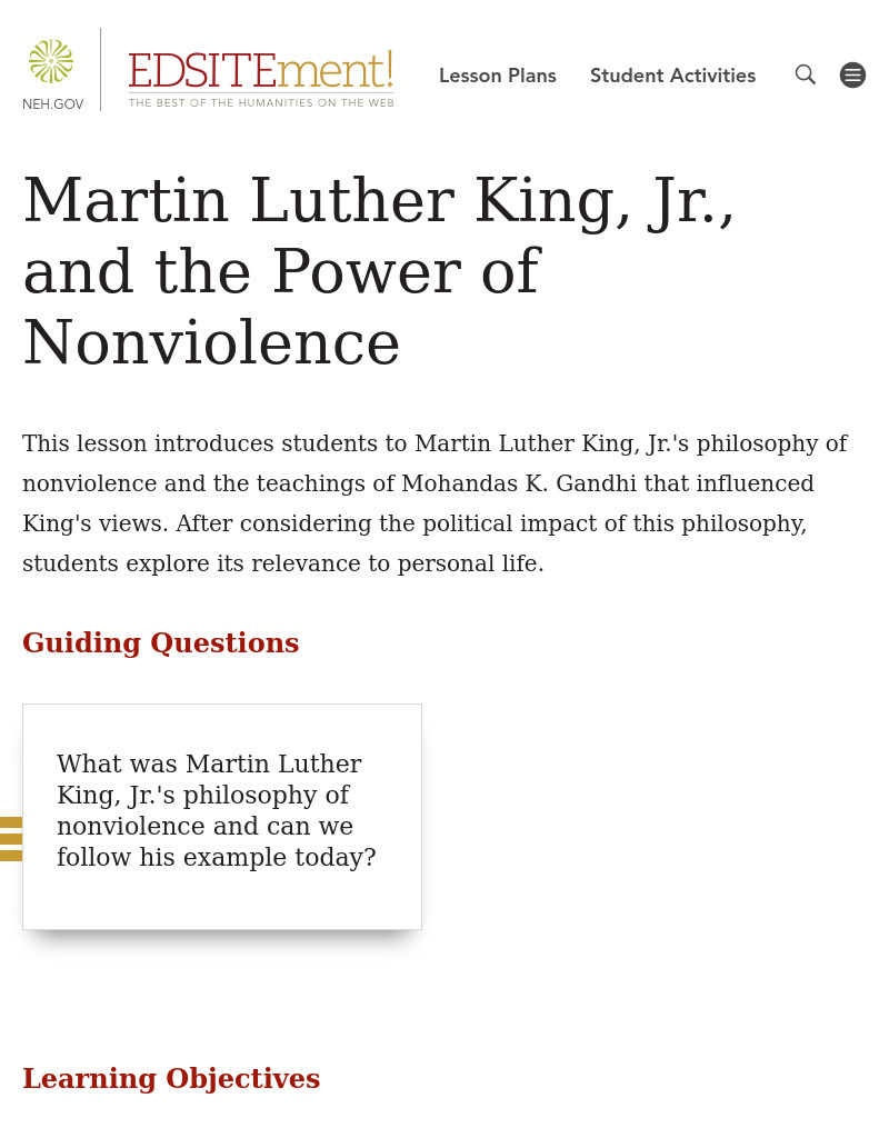 Martin Luther King, Jr., and the Power of Nonviolence Lesson Plan