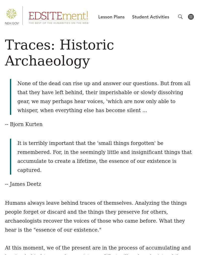 Traces: Historic Archaeology Lesson Plan
