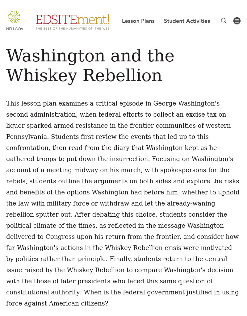 Washington and the Whiskey Rebellion Lesson Plan