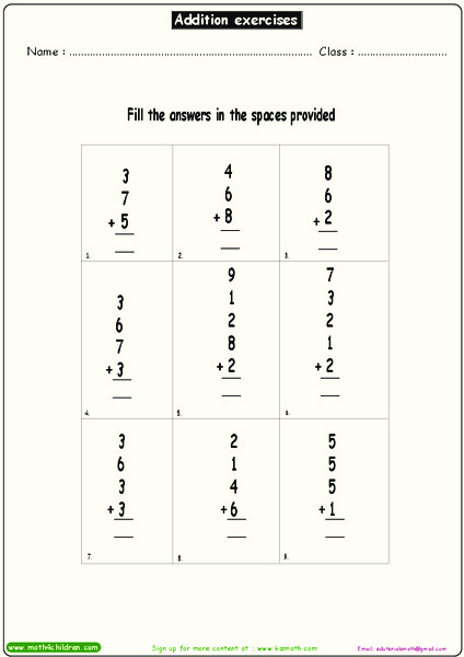 Addition Exercises Worksheet