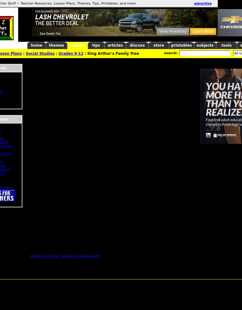 King Arthur's Family Tree Lesson Plan