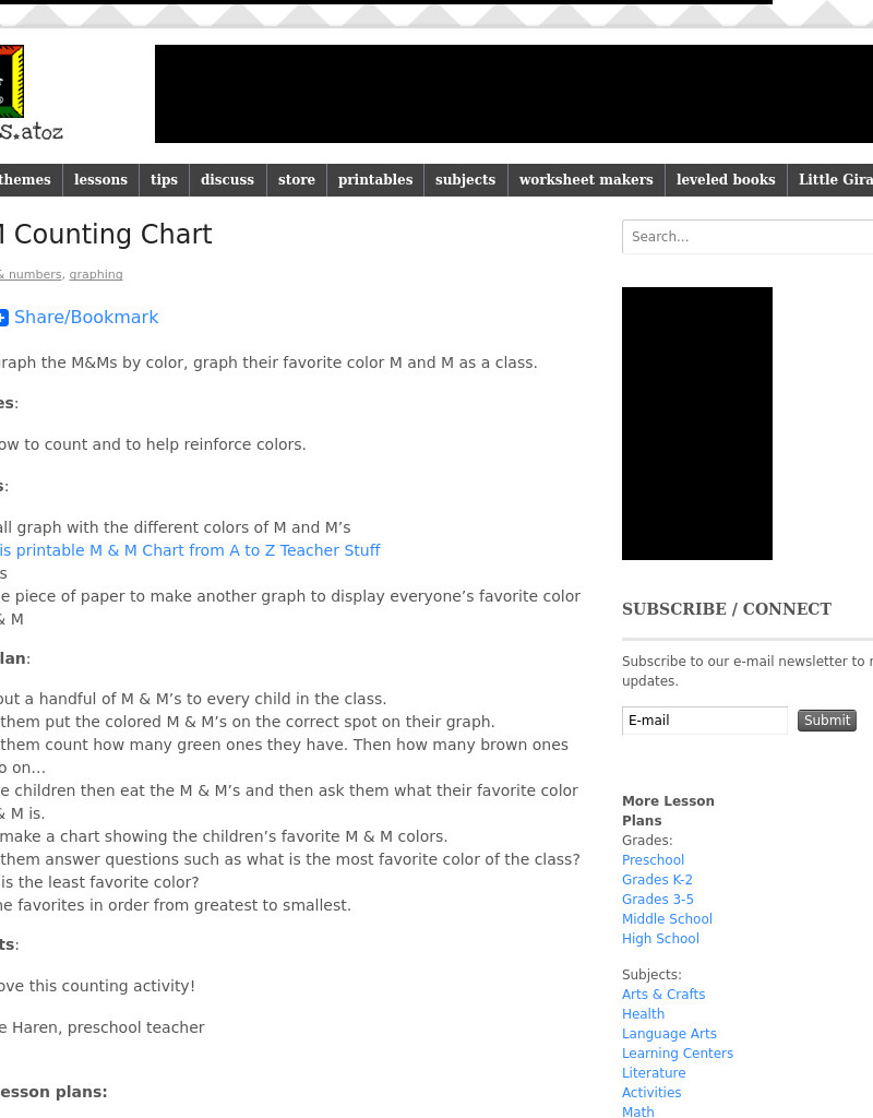M & M Counting Chart Lesson Plan