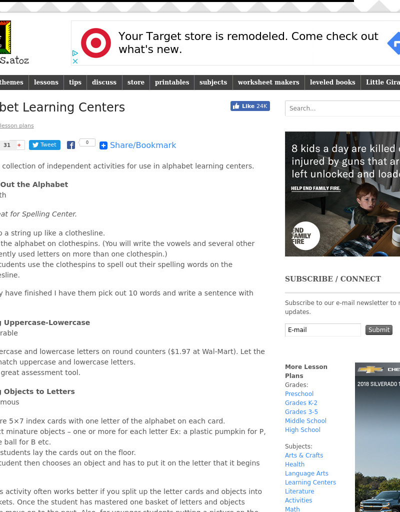 Alphabet Learning Centers Lesson Plan