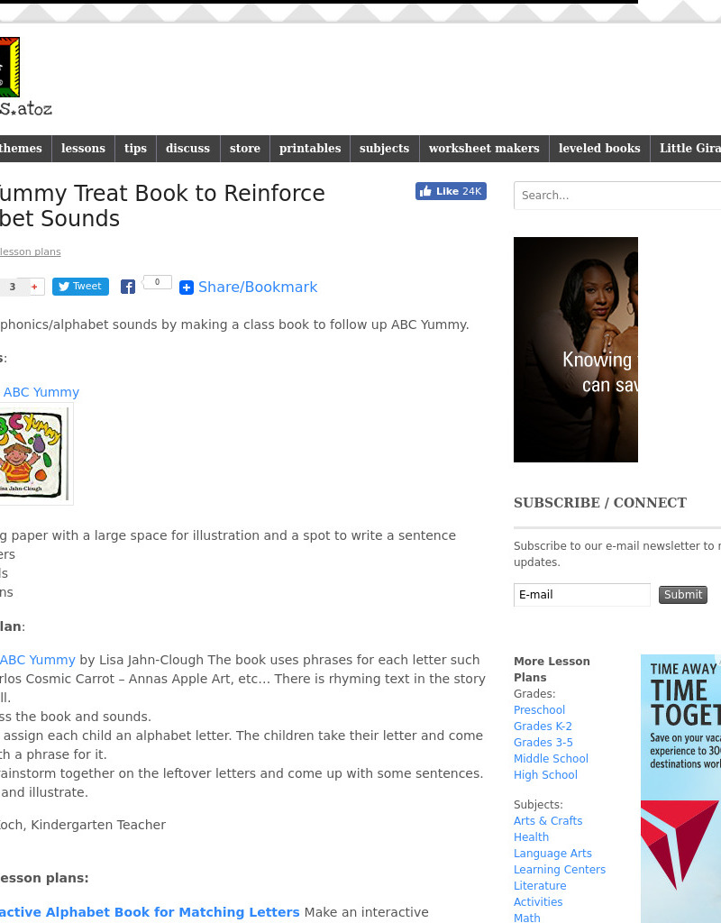 ABC Yummy Treat Book Lesson Plan