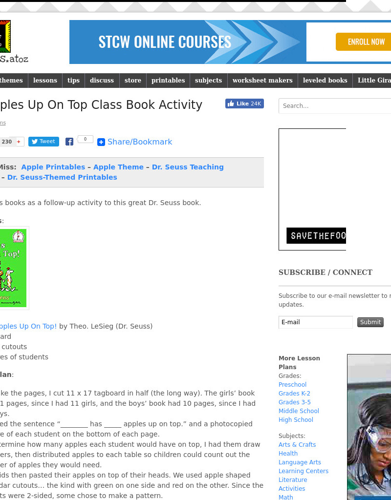 10 Apples Up On Top Lesson Plan