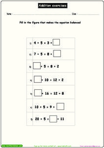 Addition Exercises Worksheet