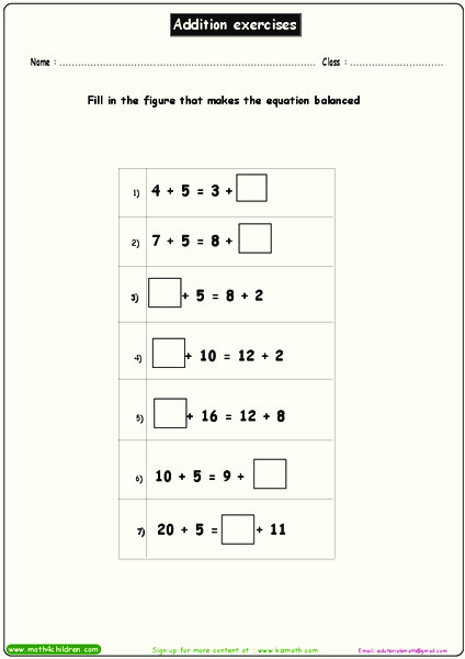 Addition Exercises Worksheet