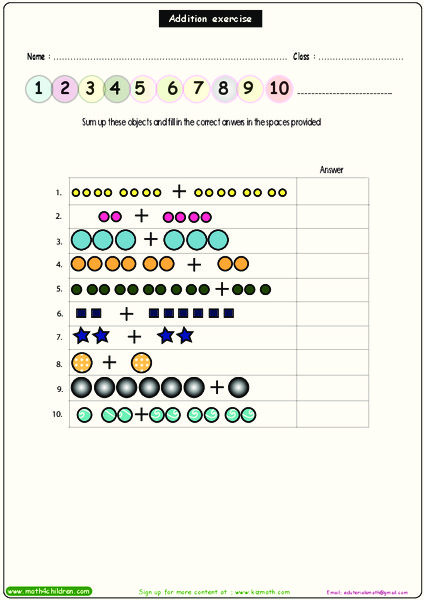 Addition Exercises Worksheet