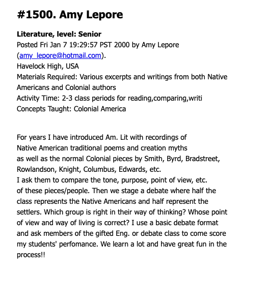 Native American and Colonial Literature Debate Lesson Plan