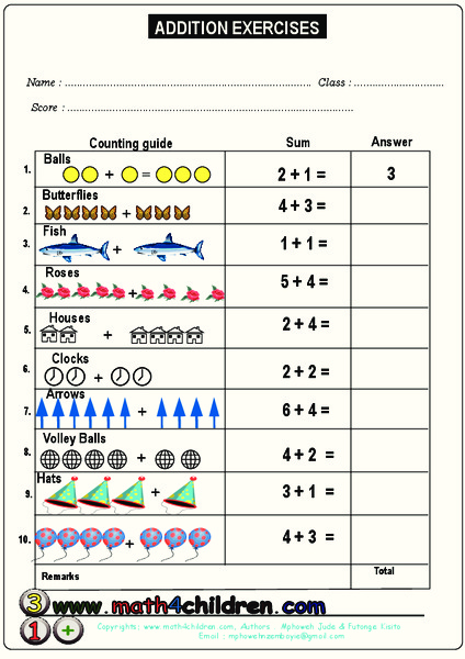 Addition Exercises Worksheet