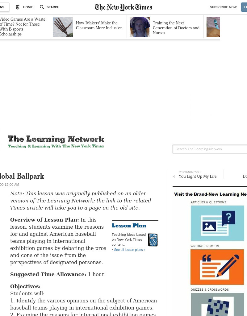 In the Global Ballpark Lesson Plan