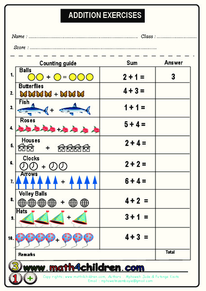 Addition Exercises Worksheet