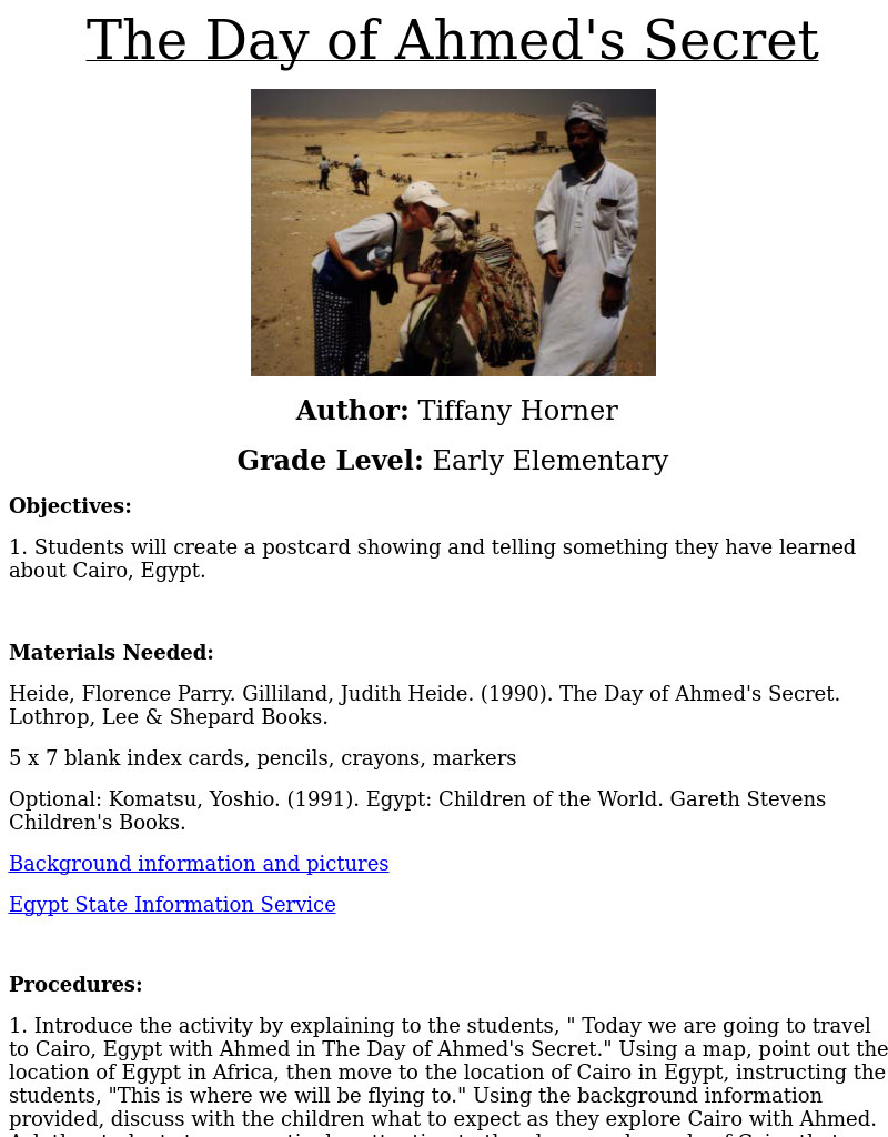 The Day of Ahmed's Secret Lesson Plan