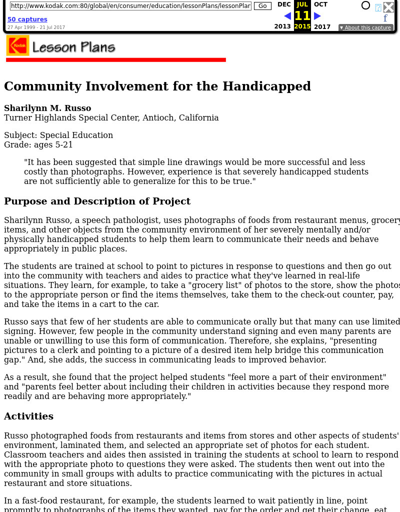 Community Involvement for the Handicapped Lesson Plan
