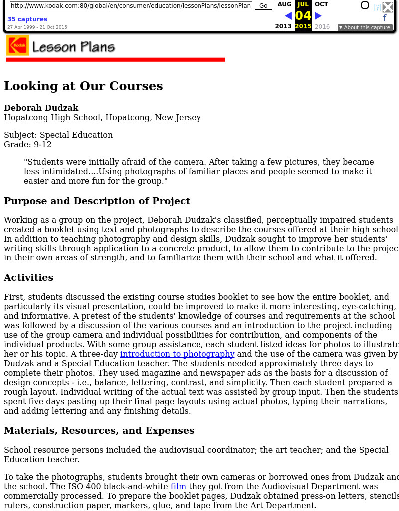 Looking at Our Courses Lesson Plan