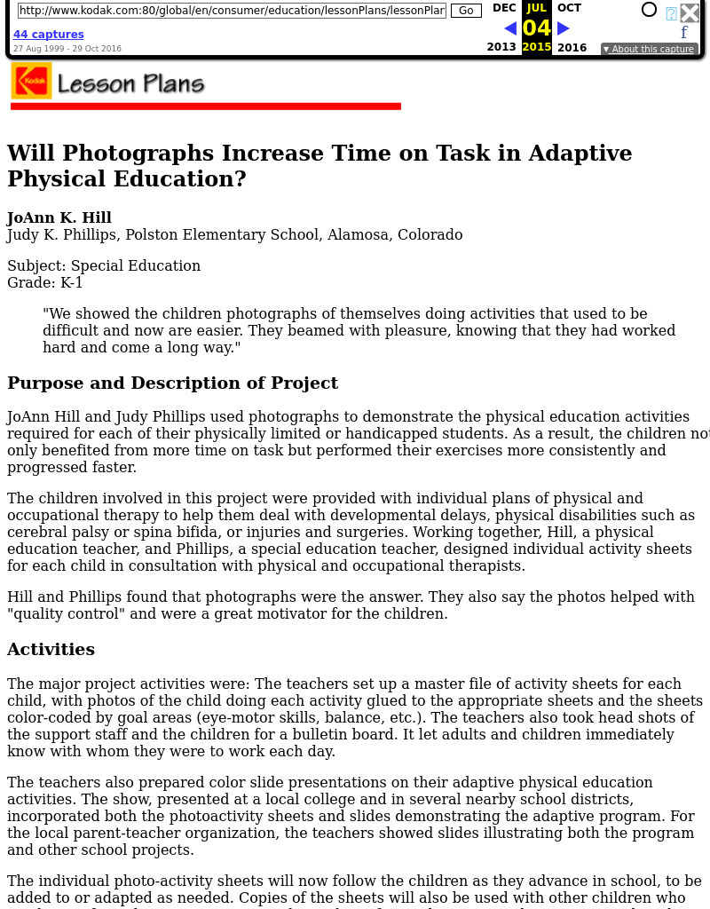 Will Photographs Increase Time on Task in Adaptive Physical Education? Lesson Plan