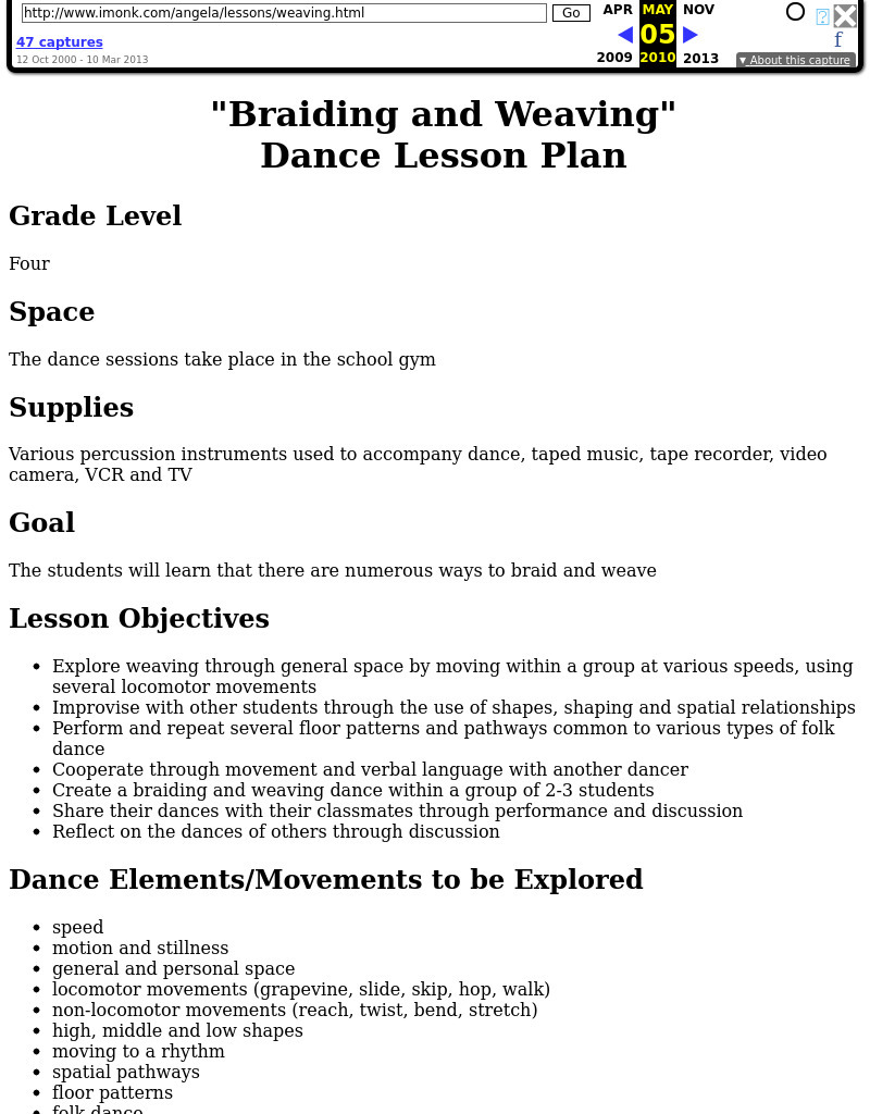 "Braiding and Weaving" Dance Lesson Plan Lesson Plan