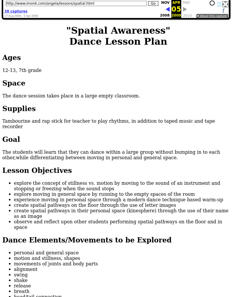 "Spatial Awareness" Dance Lesson Plan Lesson Plan