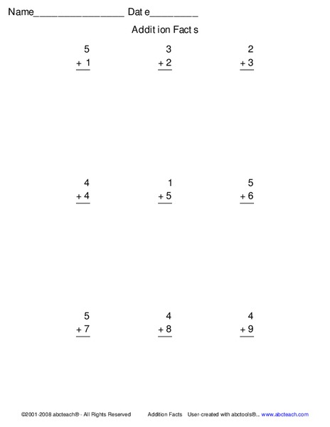 Addition Facts Worksheet