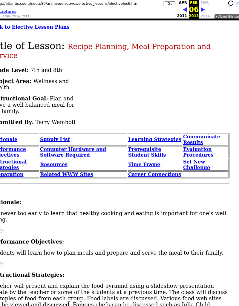 Recipe Planning, Meal Preparation and Service Lesson Plan