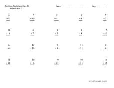 Addition Facts Less Than 24 Worksheet