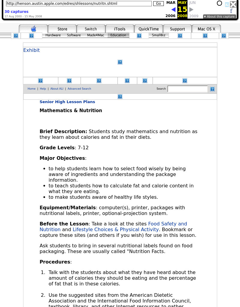 Mathematics & Nutrition Lesson Plan