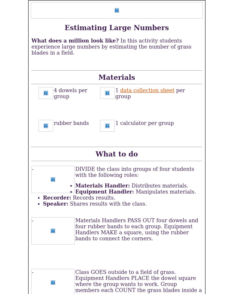 Estimating Large Numbers Lesson Plan