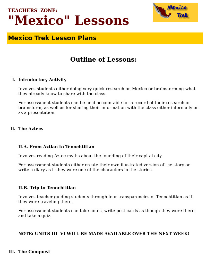 "Mexico" Lessons Lesson Plan