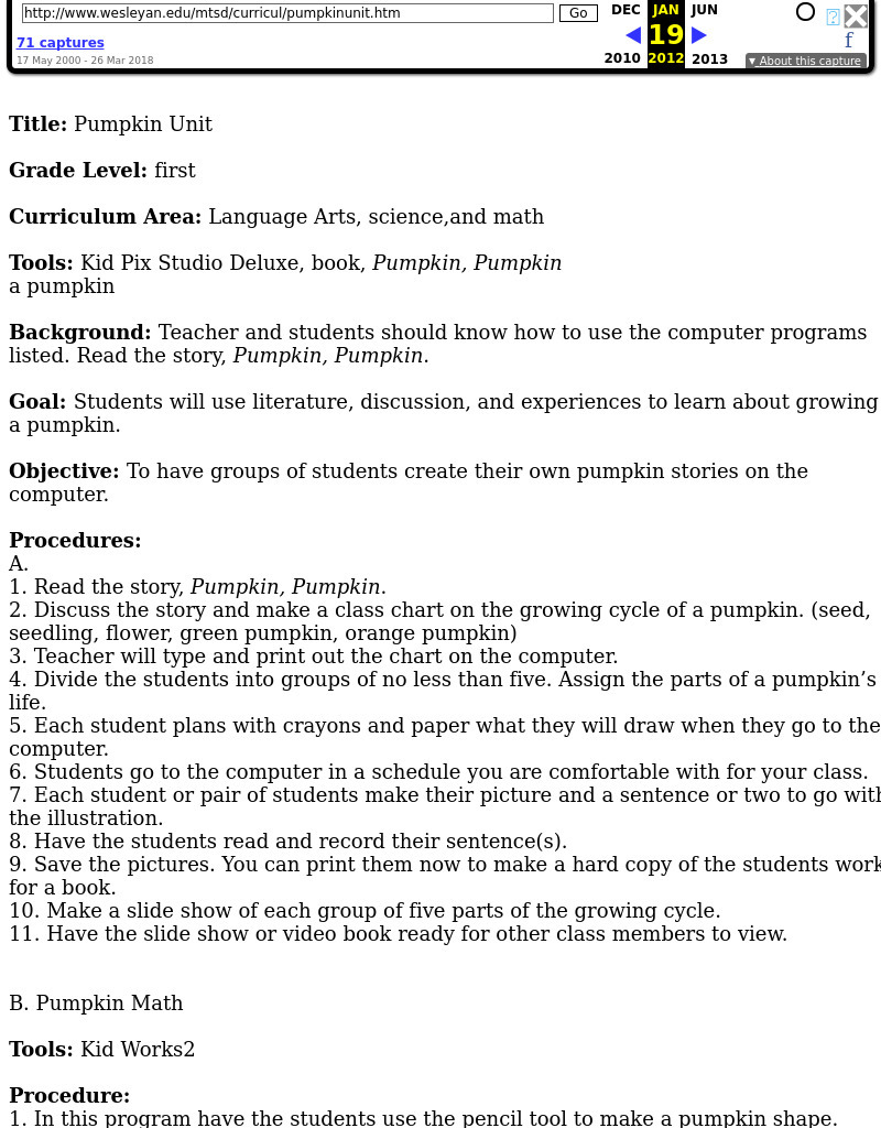 Pumpkin Unit Lesson Plan