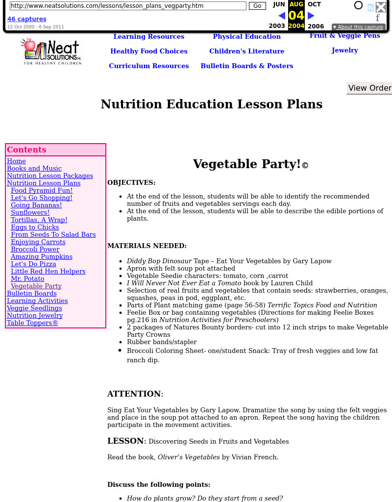 Vegetable Party Lesson Plan